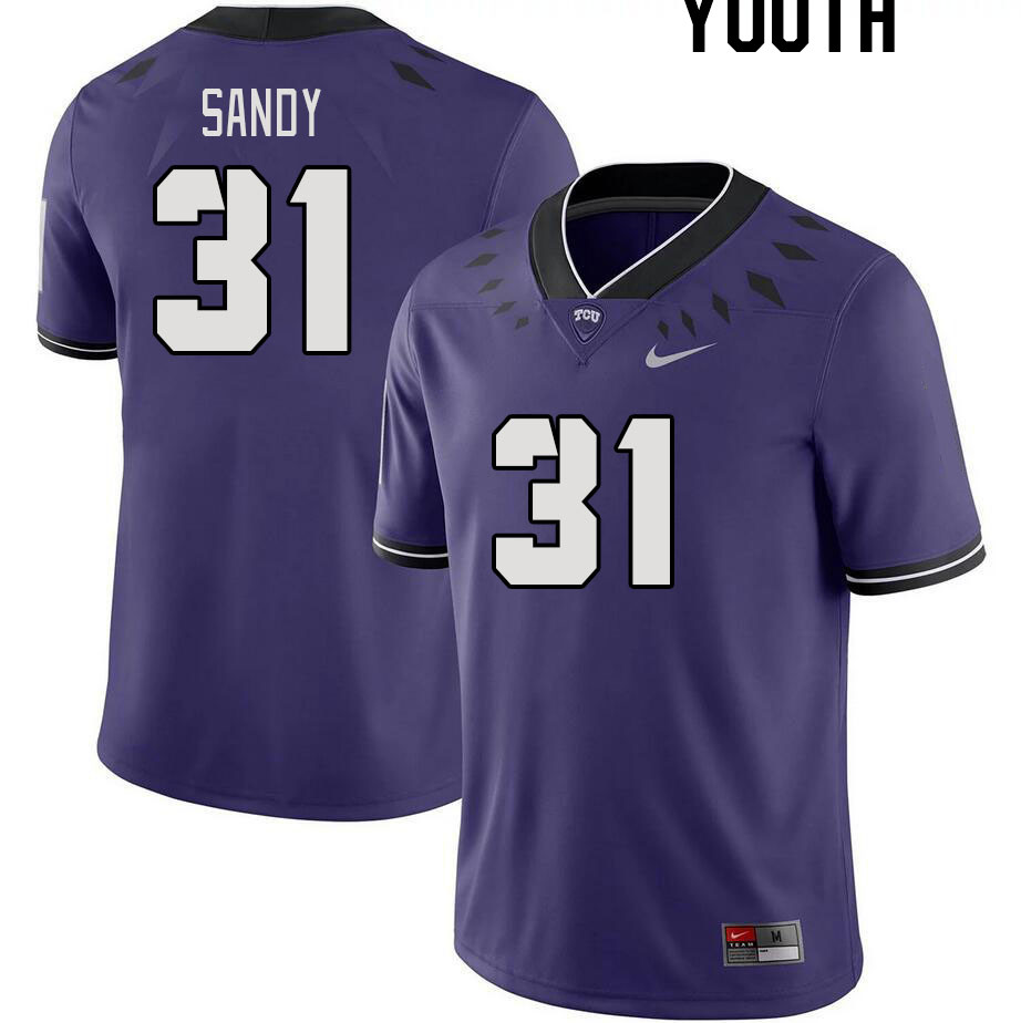 Youth #31 Jordy Sandy TCU Horned Frogs 2023 College Footbal Jerseys Stitched-Purple - Click Image to Close